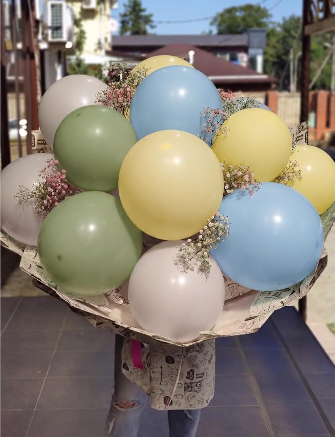 Sage Green Blue Yellow Balloons, Pastel Yellow Balloons, Sand White Balloons - Image 3