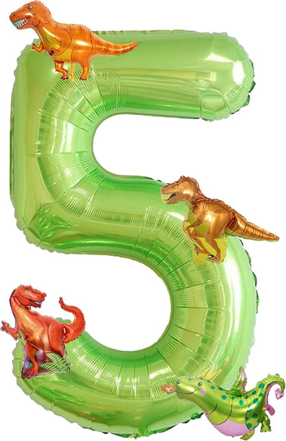Dinosaur 5th Birthday Decorations 40 Inch Giant Green Number 5 Foil Balloon | by FacnyGather