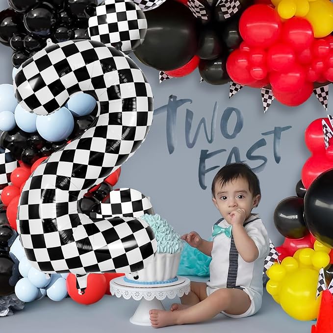 Checkered Number 2 Balloon 40 Inch, Large Foil Black and White Number Balloons - Image 4