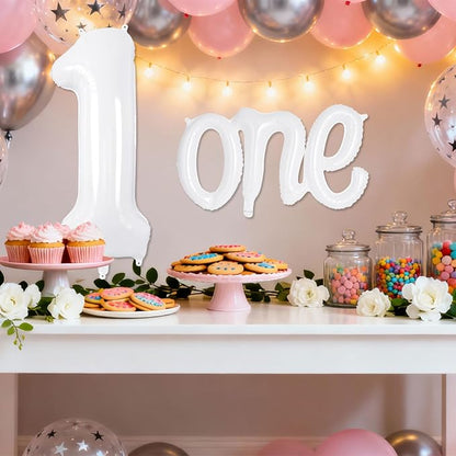 2 Pcs One Balloon Set, 40 Inch Number 1 Balloon and 41 Inch Script Letter One - Image 3
