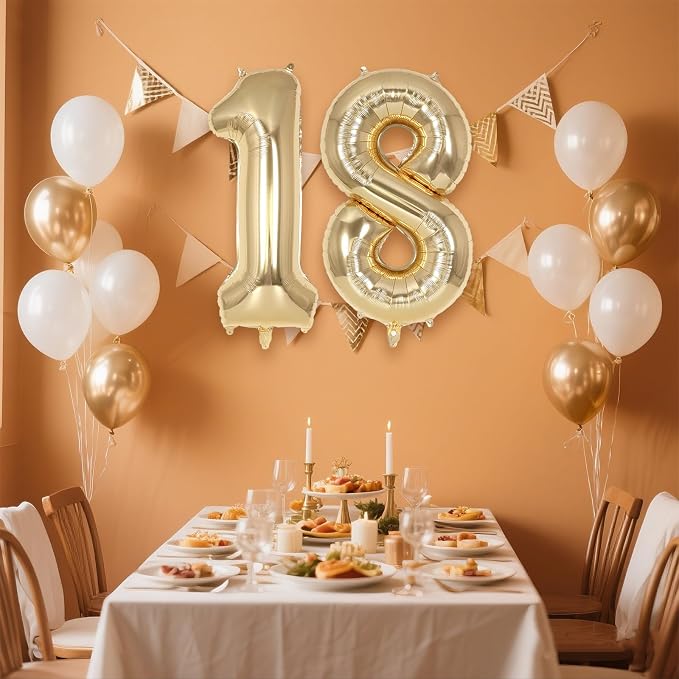Champagne Gold Large Number 18 Balloon, 40 Inch Light Gold Foil Helium Number - Image 3