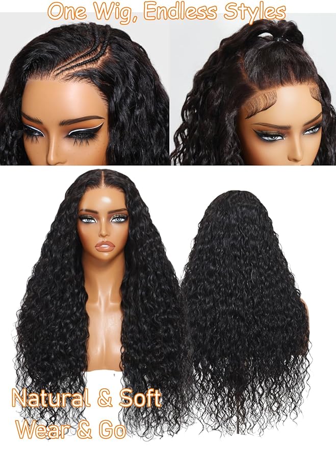 Julia Hair Loose Curly Wave Glueless Wigs Human Hair 7x5 HD Lace Closure Bye Bye Knots Mixed Curls Wig with Invisi Drawstring Pre Plucked Pre Bleached Put on and Go Beginner Friendly 16 Inch