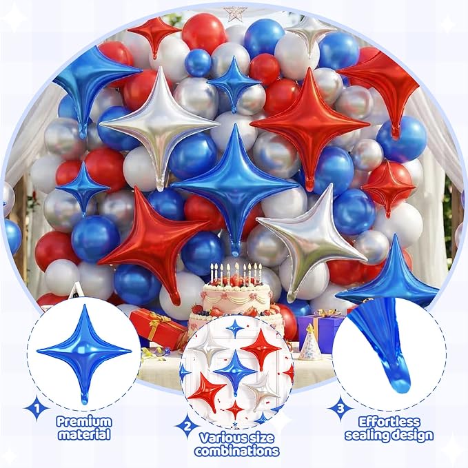 Blue Red Star Balloons, 26 Inch and 10 Inch Red Blue Stars Shaped Balloon - Image 3