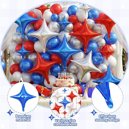 Blue Red Star Balloons, 26 Inch and 10 Inch Red Blue Stars Shaped Balloon - Image 3