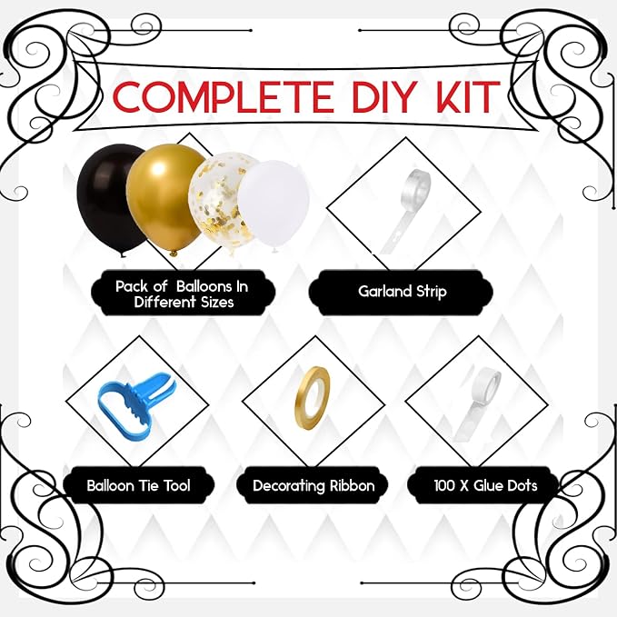 Archloon Black and Gold Balloons Arch Kit, Balloons Arch Kit - Image 2