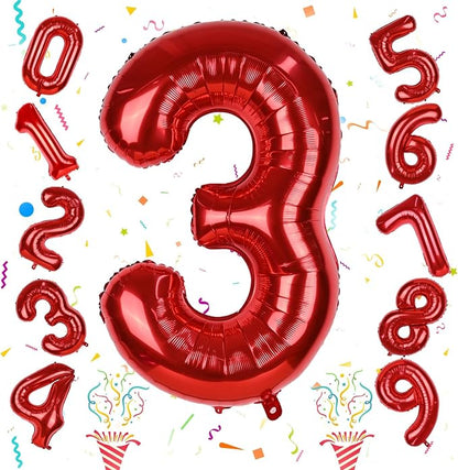 3rd Birthday Number Balloons for Girls Kids, 40 Inch Red Number Balloons 3 by Isndare