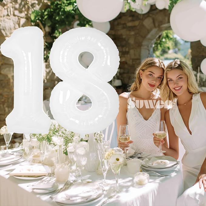 SUWEN 40 Inch White Large 18 Balloon Number Big Foil Helium Numbers 0-9 | Giant - Image 2