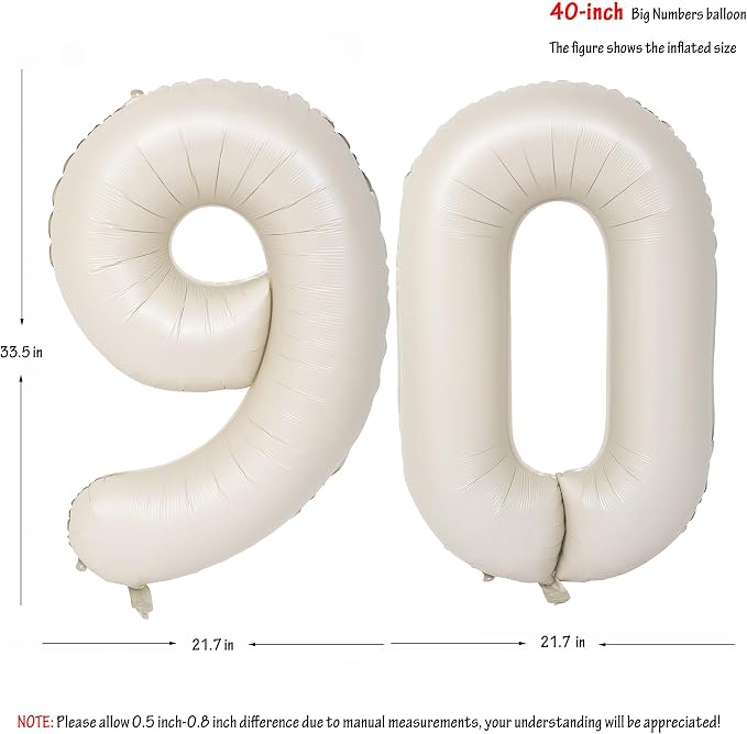 40 In Cream white Number Balloons Helium Foil Mylar Balloon Digital 90 | - Image 2