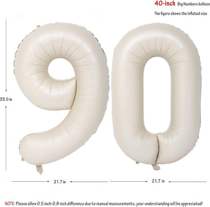 40 In Cream white Number Balloons Helium Foil Mylar Balloon Digital 90 | - Image 2
