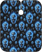Full Coverage Hair Styling Cape, Blue Fire Flame Skull Professional Hair Cutting Apron Haircuting Salon Cape Gown for Barbers