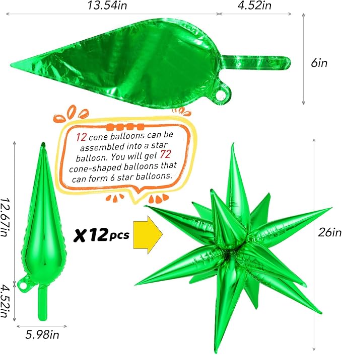 72 PCS Red and Green Star Balloons, Big 26 Inch Christmas Star Foil Balloons - Image 7