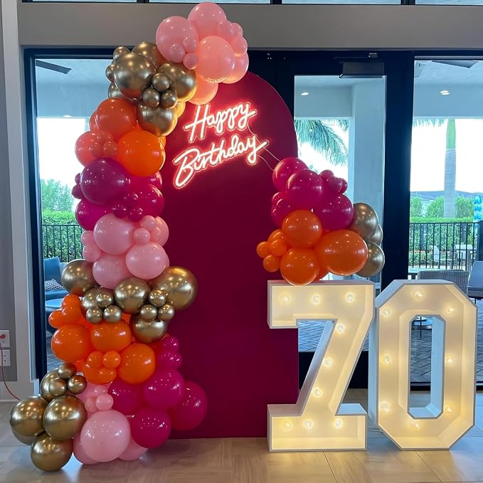 Pink and Orange Balloons Arch 12inch Hot Pink Orange 5inch Metallic Gold Latex - Image 3