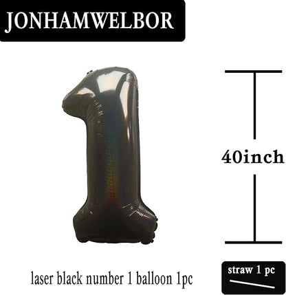 Jonhamwelbor 40 Inch Laser Black Number 1 Balloon Foil Mylar Giant Balloon - Image 2