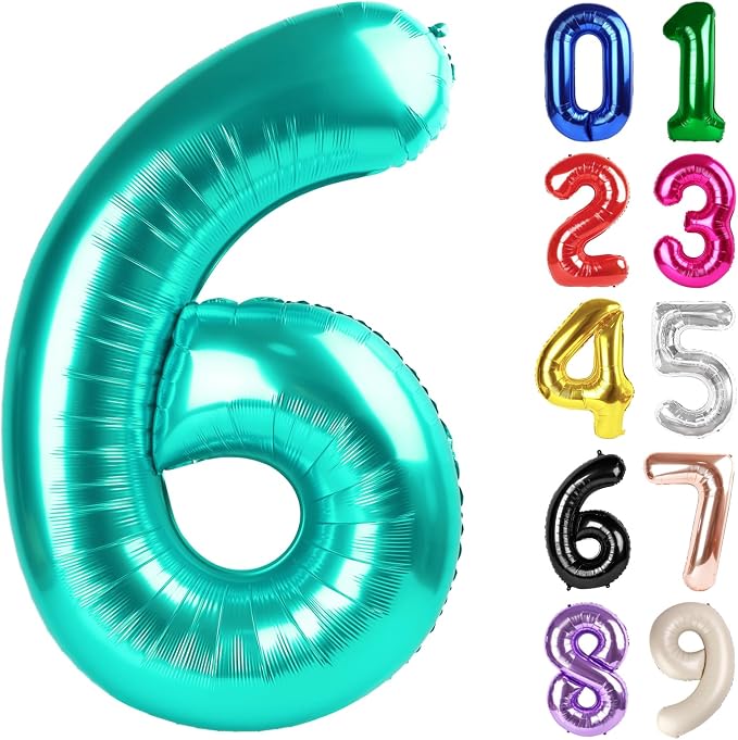 6 Balloon - Teal Birthday Number Balloons, 40 Inch Decorations Men Women | Teal by ALPHADELTAPI