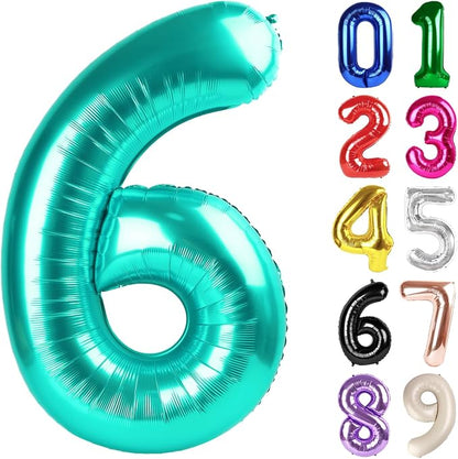 6 Balloon - Teal Birthday Number Balloons, 40 Inch Decorations Men Women | Teal by ALPHADELTAPI