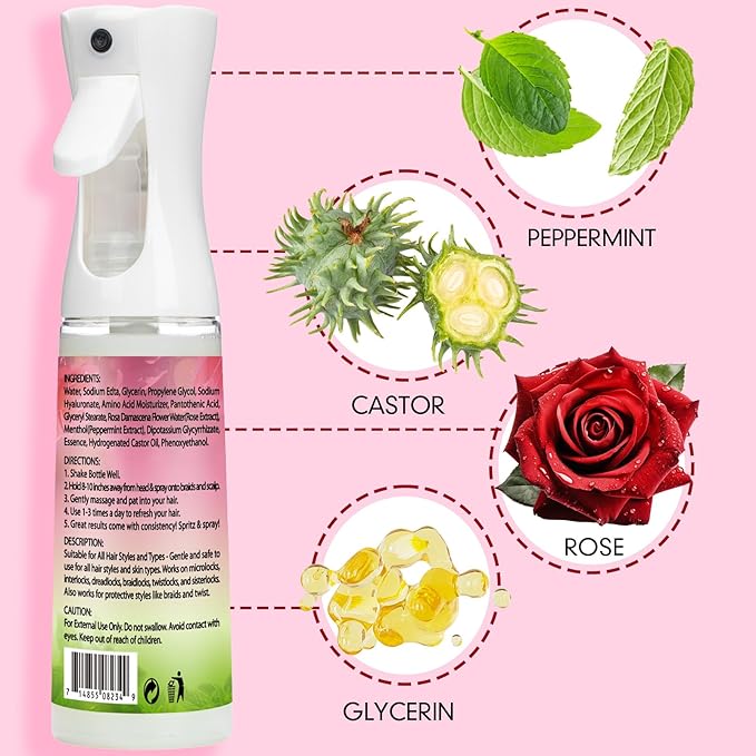 Rose Water for Hair Loc Spray Moisturizing Refreshing for Locs - Rose Water Hair Scalp Moisturizer - Hydrating Dreadlock Moisturizer to Nourish the Scalp Rosewater & Peppermint Spray Prevents Dry