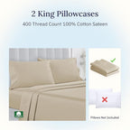 California Design Den Cotton King Pillowcase Set - 400 Thread Count, 100% Cotton Pillowcases, Set of 2 Pillow Covers, Soft and Breathable - Beige (Golden Tone)