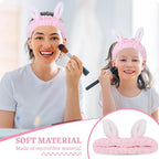 Cute pink Rabbit Ears Headband Frog Eye Elastic to Wash Face for Women Makeup Shower Spa (1 Pack)