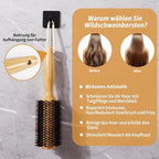 Vista Round Hair Brush with 10mm Boar Bristle 15mm Nylon Bristle Hairbrushes for Women Bamboo Hair Brush Styling with Tail Comb for Blow Drying, Shiny, Smooth, Long, Curly Hair