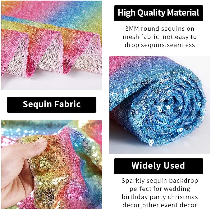 Hahuho Rainbow Sequin Backdrop Curtain, Party Decoration（2 Panels, 2FT x 8FT - Image 3