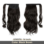 CJL HAIR 14" Short Ponytail Hair Extension Wrap Around Pony Tail Clip in Curly Wavy Synthetic Fake Hairpiece for Women Black Brown