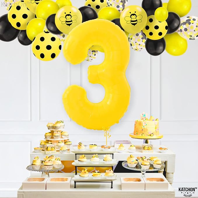 KatchOn, Honey Bee Party Decorations | Yellow Three balloon - Image 3