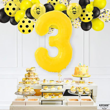 KatchOn, Honey Bee Party Decorations | Yellow Three balloon - Image 3
