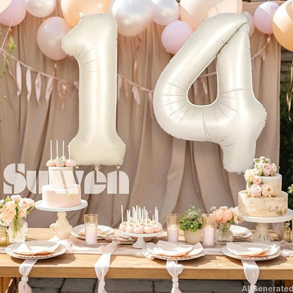 SUWEN 40 Inch Cream White Large 14 Number Balloons Big Foil Helium Number - Image 3
