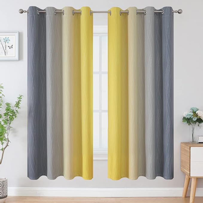 Ombre Grey and Yellow Blackout Curtains 72 Inch Length 2 Panels, Full Light - Image 2