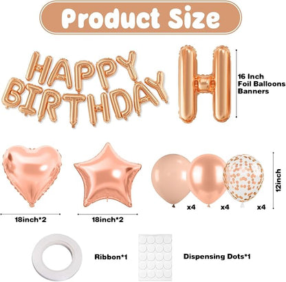 29PC Rose Gold Happy Birthday Balloon Banner, 16 Inch 3D Aluminum Letter Banner - Image 2