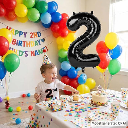 Black Number 2 Balloon 40 Inch, Glossy Foil Digit Party Supplies | Chic - Image 6