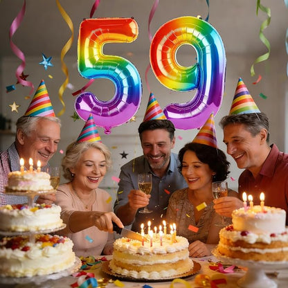 40 Inch Number 59 Balloons for 59th Birthday Party Decorations, 0-100 Rainbow - Image 2