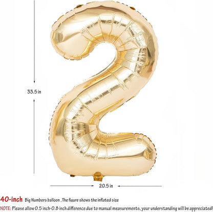 40 Inch Light Gold 2 Number Balloons Large Champagne Gold Number | White Gold - Image 2