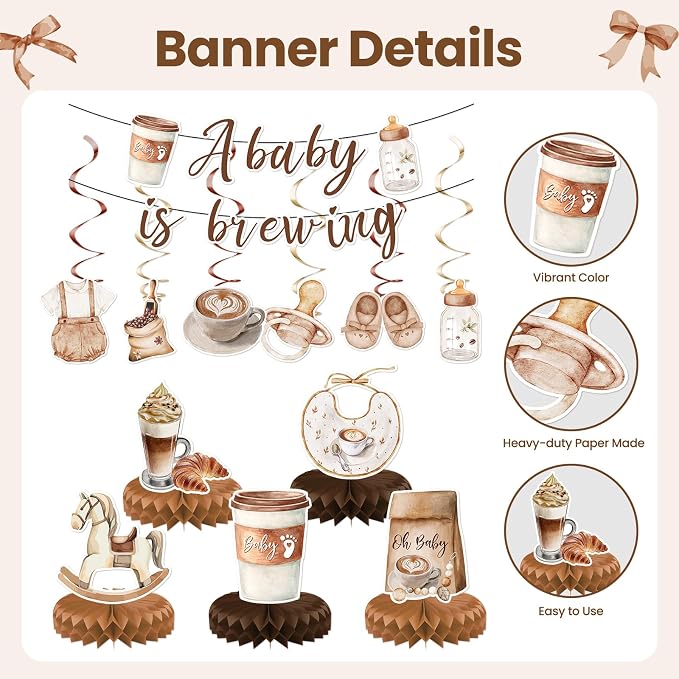 Coffee Baby Shower Decorations A Baby Is Brewing Party Supplies | Coffee Theme - Image 5