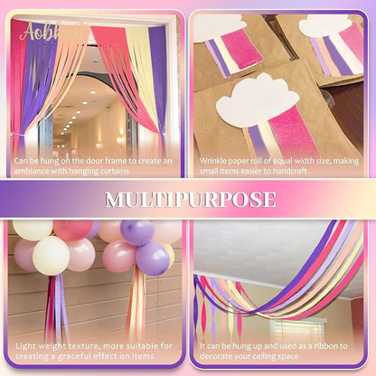 AOBKIAT Purple Hot Pink Yellow Streamers Party Decorations, 5 Rolls | Colorful - Image 5