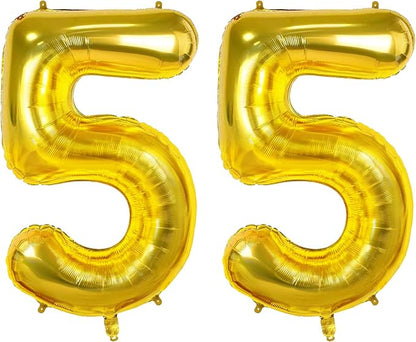 Number 55 Balloons for 55th Birthday Party Decorations, 0-100 Large Gold Foil by Joycard