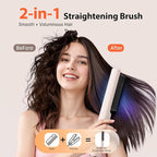 Quico Hair Straightener Brush, Ionic Straightening Brush for Women, Ceramic Travel Hair Straightener Comb, Electric Hot Comb Flat Iron, 100-240V Dual Voltage, Auto Temp Lock & Auto-Off Function, Pink