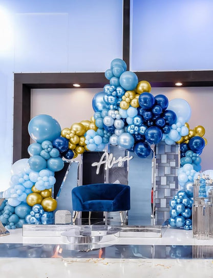 Navy Blue and Gold Balloons Garland Arch Kit, Party Decor | Navy Blue Metallic - Image 2
