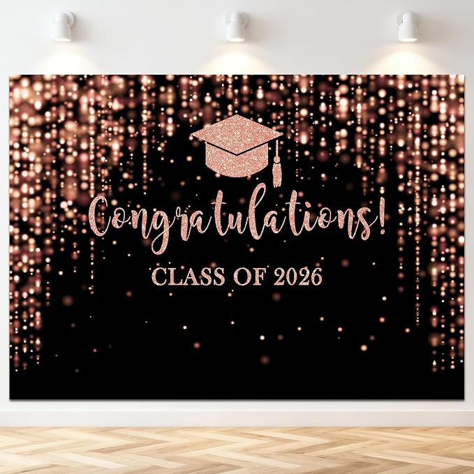 Mocsicka Class of 2026 Backdrop Rose Gold Glitter Bokeh Graduation Party by Mocsicka