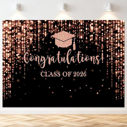 Mocsicka Class of 2026 Backdrop Rose Gold Glitter Bokeh Graduation Party by Mocsicka