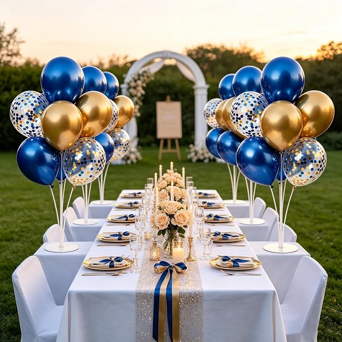 6 Set Navy Blue Gold Balloons Stand Kit - Image 6