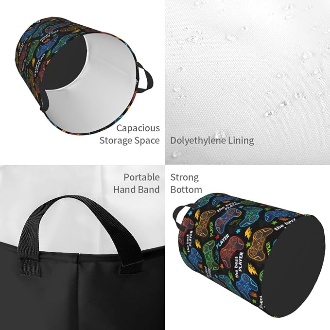 Video Game Controller Colorful Laundry Hamper Bag - Image 3