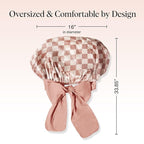 Kitsch XL Satin Bonnet for Sleeping - Softer Than Silk Hair Bonnet For Women - Secure Fit, Adjustable Night Cap For Curly & Textured Hair - Prevents Breakage, Tangles & Thinning - Terracotta Checker