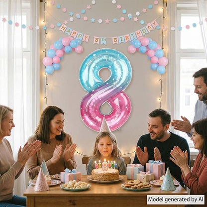 40 Inch Pink Blue Number 8 Balloon, Large Gradient Foil 8 Balloon - Image 7