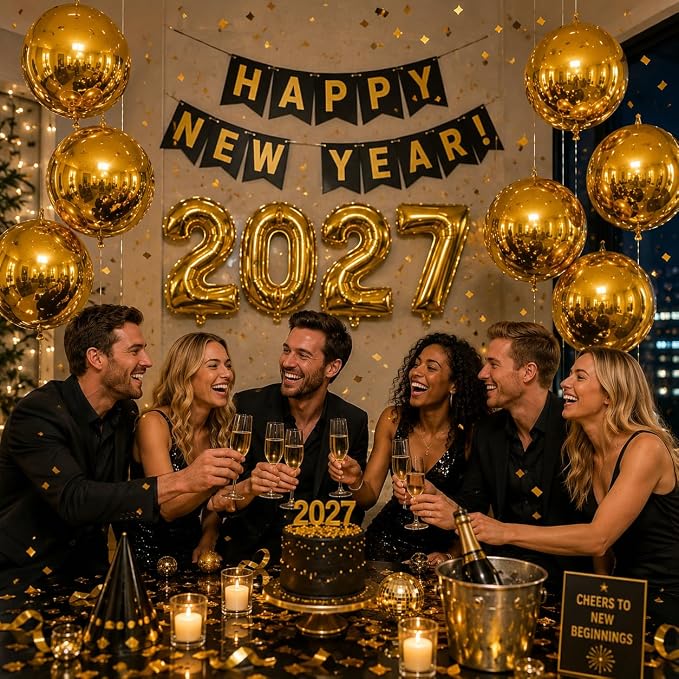14 Pcs Gold Round Foil Balloons 22/15/10 4D Ball Balloons Metallic Golden - Image 7