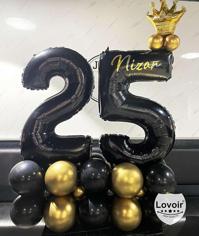 Black 25 Number Balloons, 40 Inch Giant Number 25 Balloons Foil Mylar Helium - Image 5
