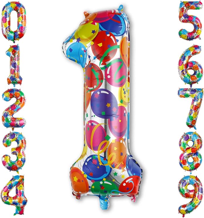 40 Inch Rainbow Number 1 Balloon, Large Colorful Mylar Foil Balloons 0-9 by Unknown