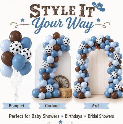 Blue Brown White Cow Balloons Rodeo Birthday Decoration Cowboy Baby Shower | - Image 7