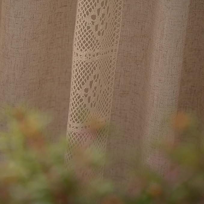 ENJOYBRIDAL Beige Curtains Crochet Lace Patchwork Drapes Curtains 84 Inch - Image 7