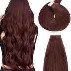 Lacer Tape in Hair Extensions Human Hair Wine Red 24 Inches 20pcs 50 Grams Per Pack Burgundy Straight Tape in Real Human Hair Extensions Hair Pieces